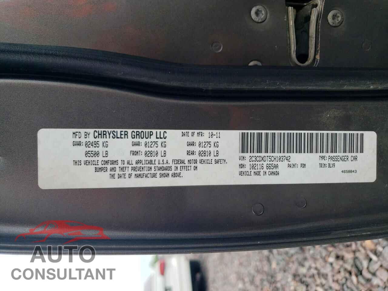 DODGE CHARGER 2012 - 2C3CDXDT5CH103742