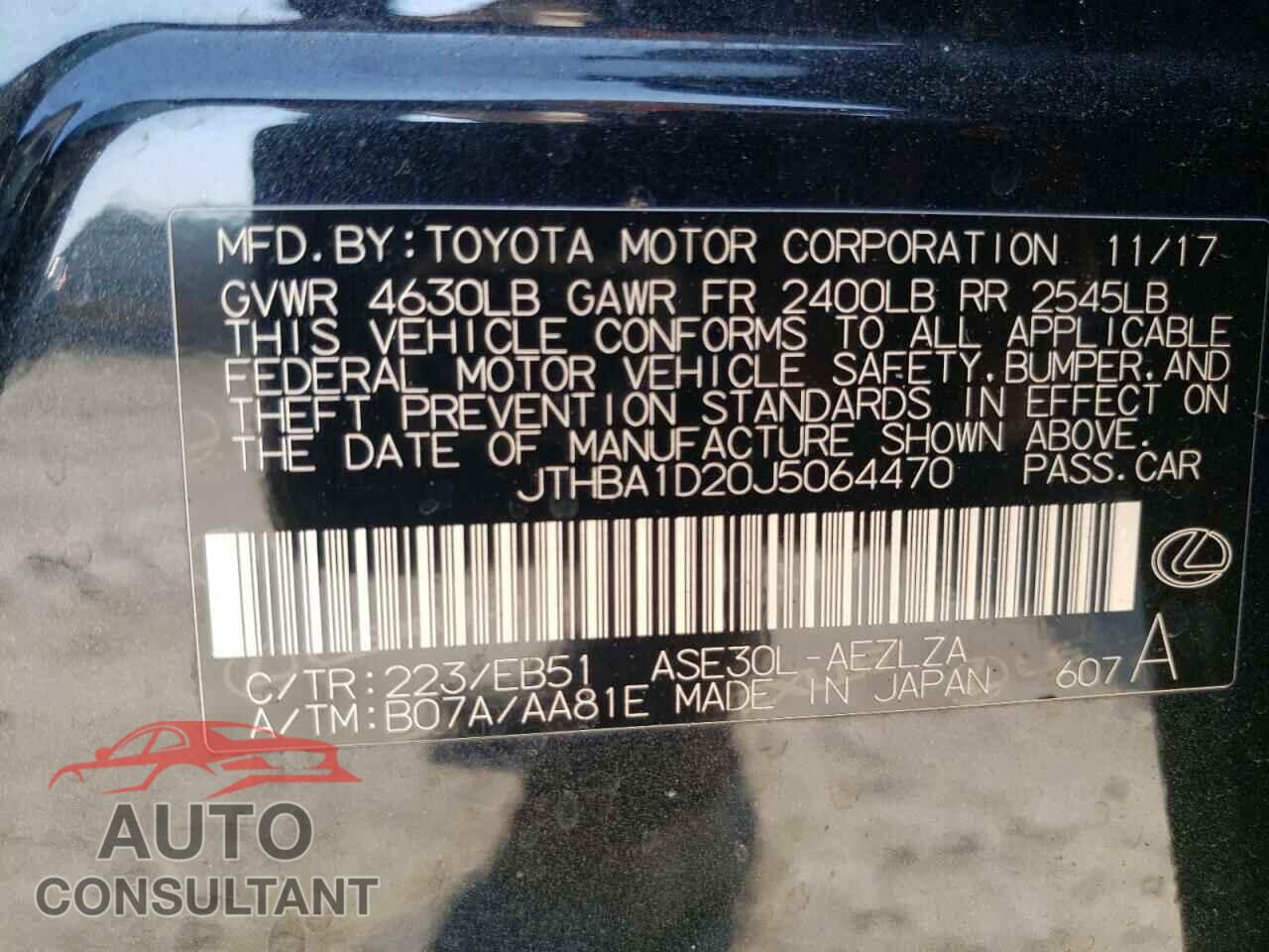 LEXUS IS 2018 - JTHBA1D20J5064470