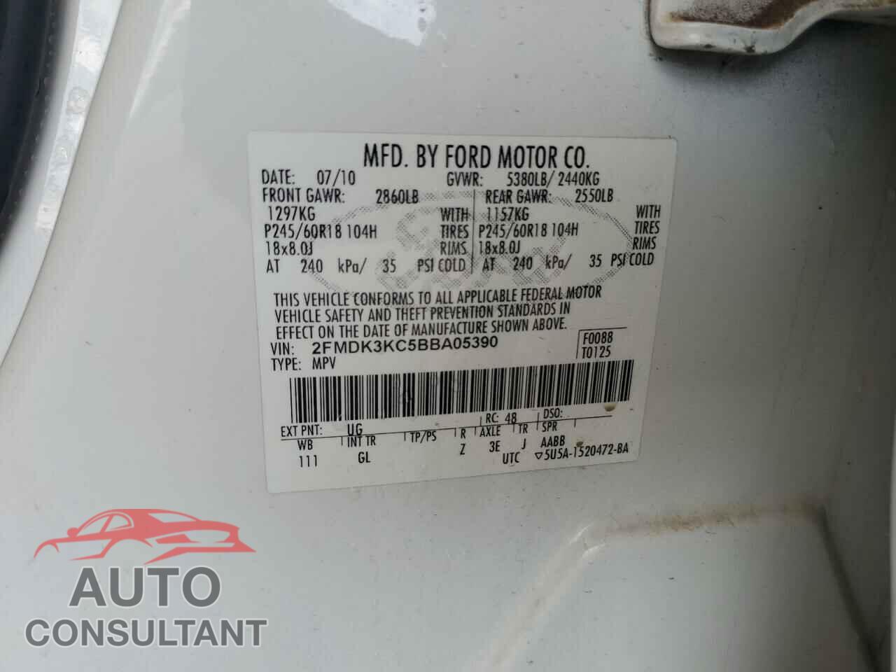 FORD EDGE 2011 - 2FMDK3KC5BBA05390