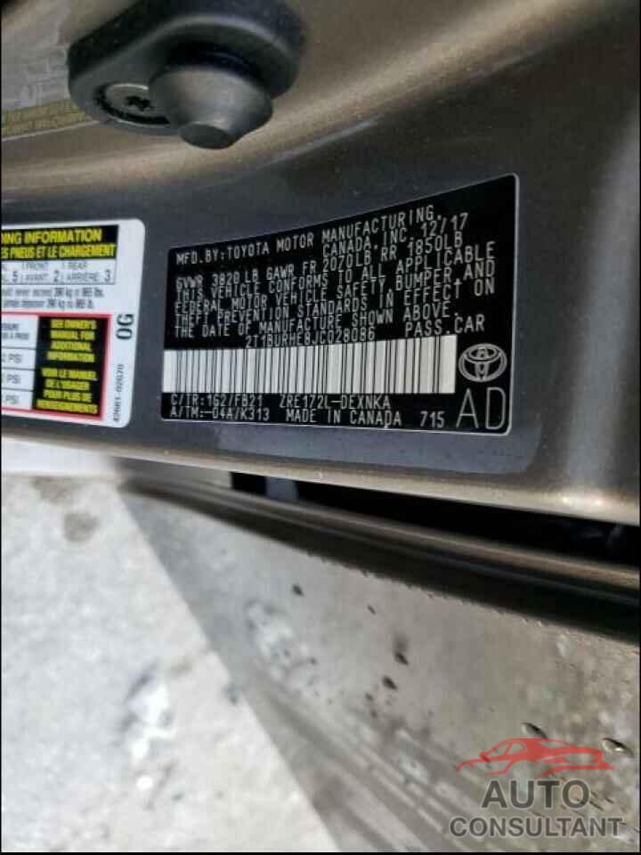 TOYOTA COROLLA 2018 - 2T1BURHE8JC028086
