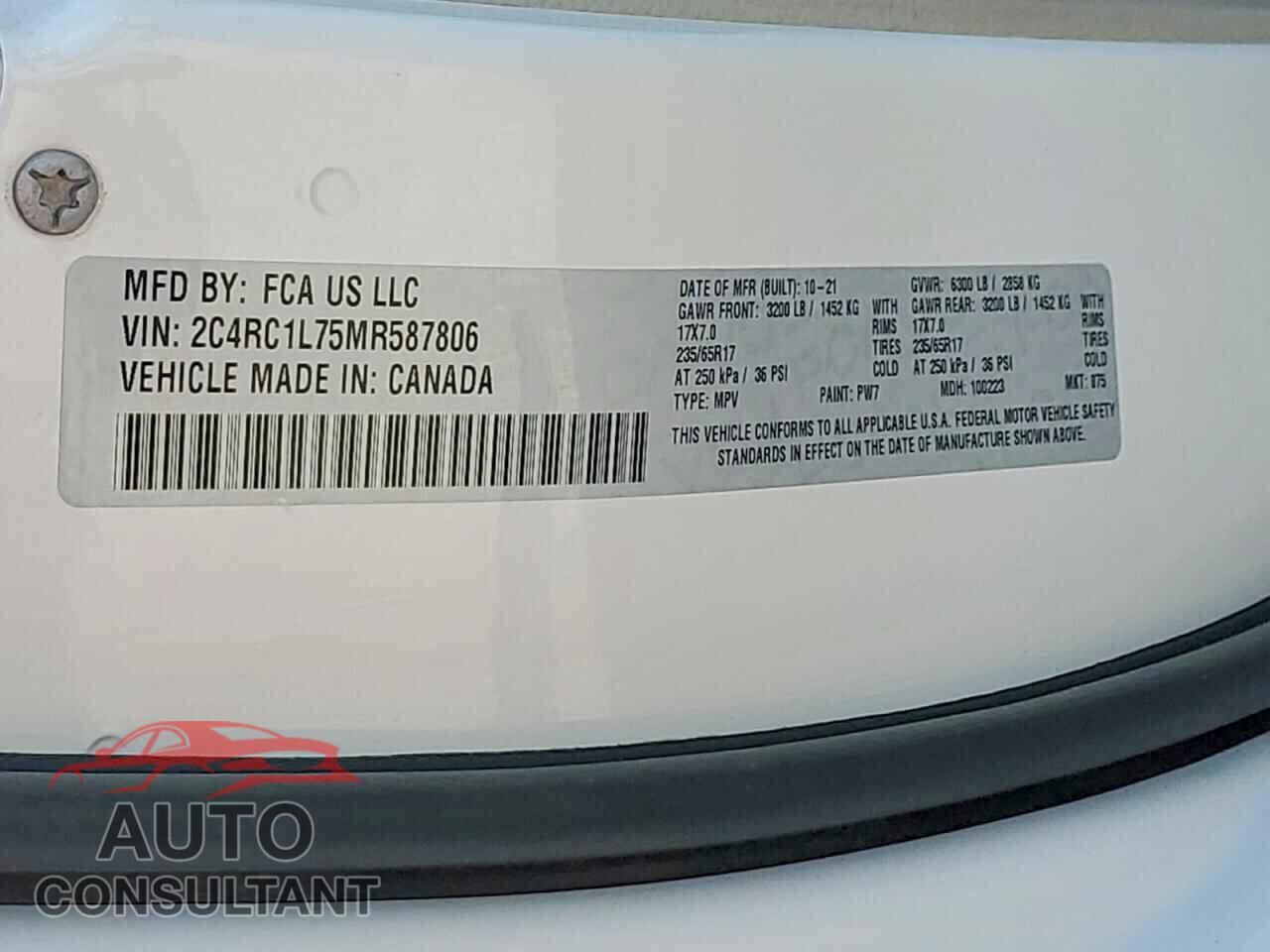 CHRYSLER PACIFICA 2021 - 2C4RC1L75MR587806