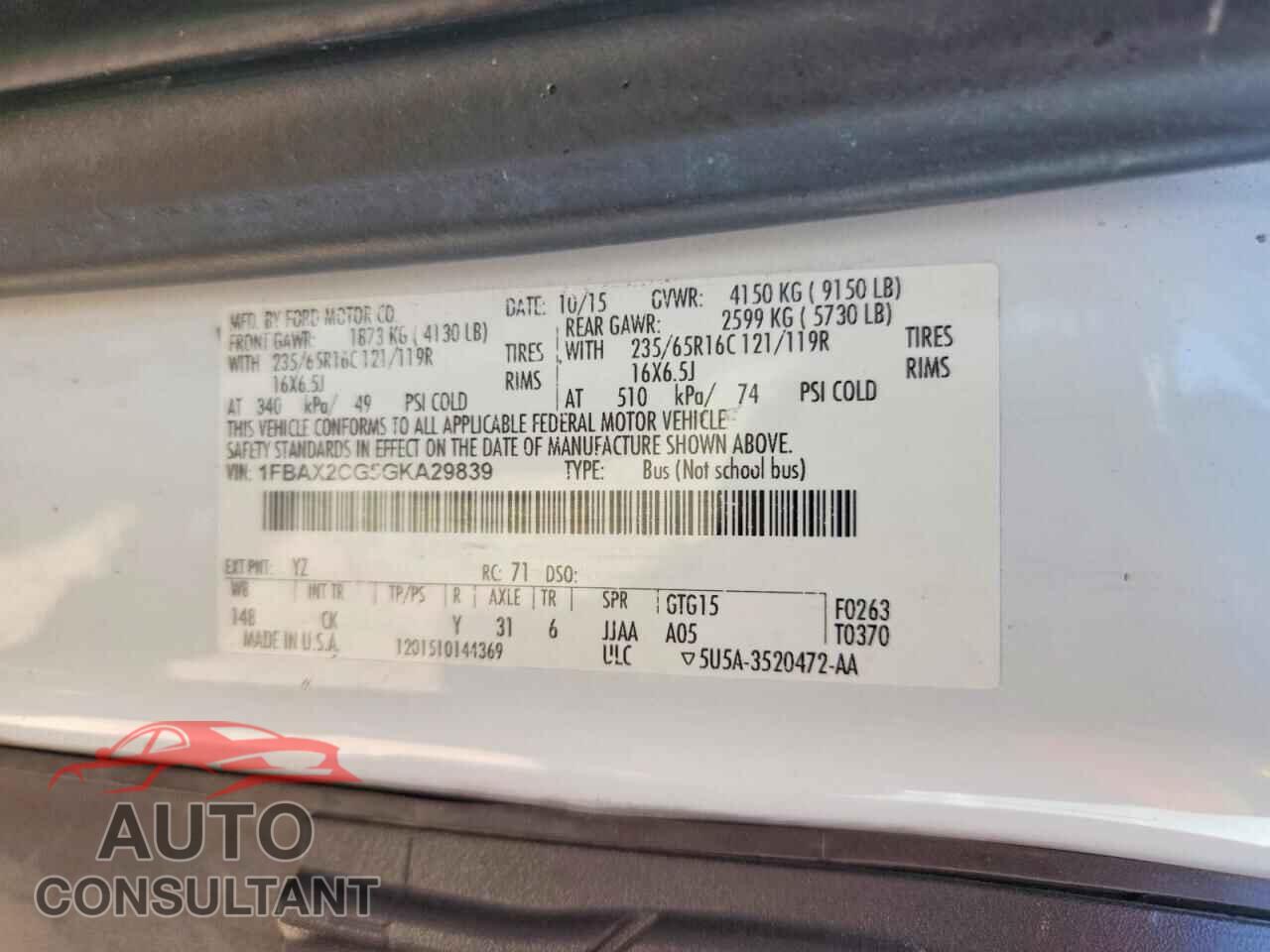 FORD TRANSIT 2016 - 1FBAX2CG5GKA29839