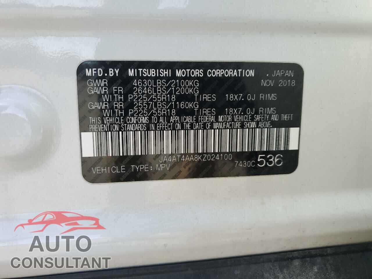 MITSUBISHI ECLIPSE 2019 - JA4AT4AA8KZ024100
