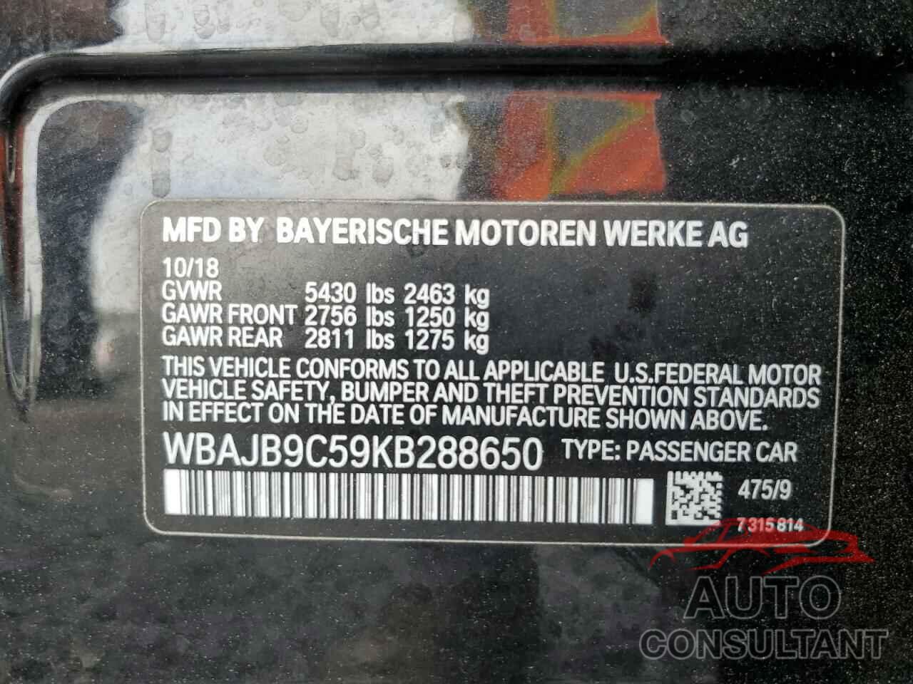 BMW M5 2019 - WBAJB9C59KB288650
