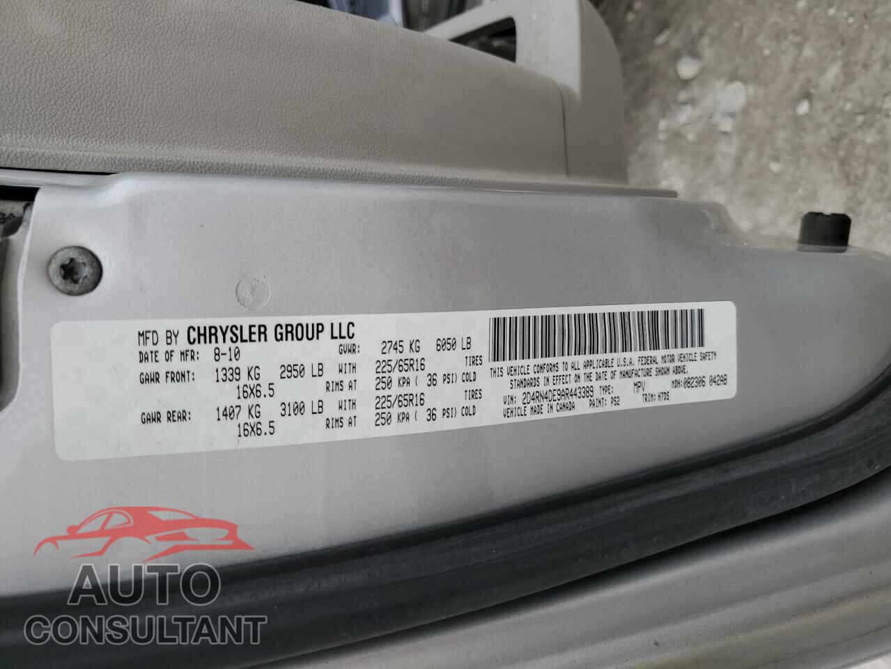 DODGE CARAVAN 2010 - 2D4RN4DE9AR443389