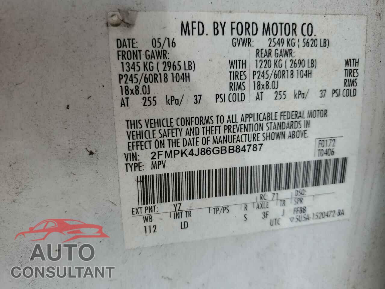 FORD EDGE 2016 - 2FMPK4J86GBB84787