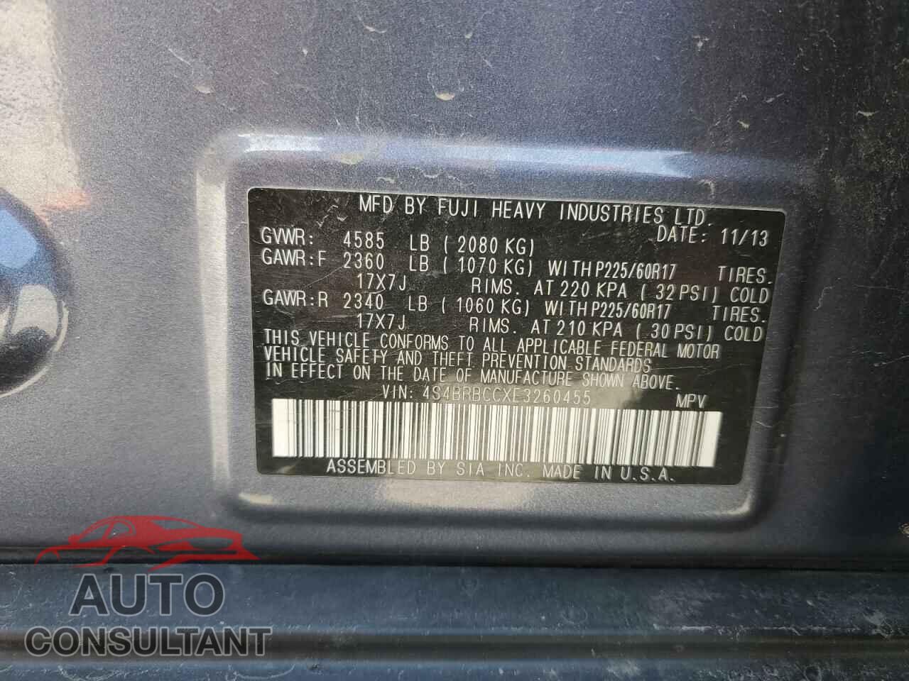 SUBARU OUTBACK 2014 - 4S4BRBCCXE3260455