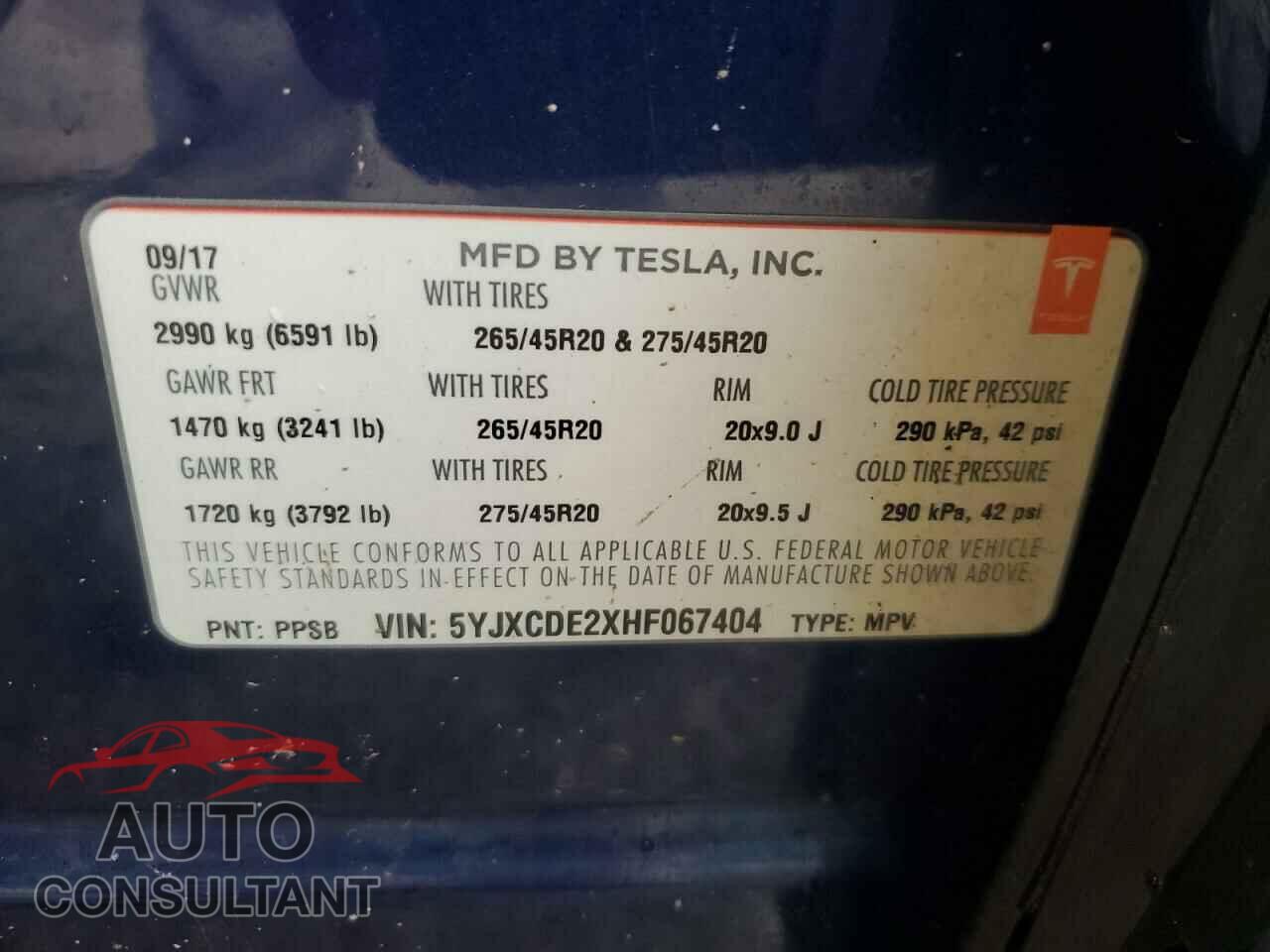 TESLA MODEL X 2017 - 5YJXCDE2XHF067404
