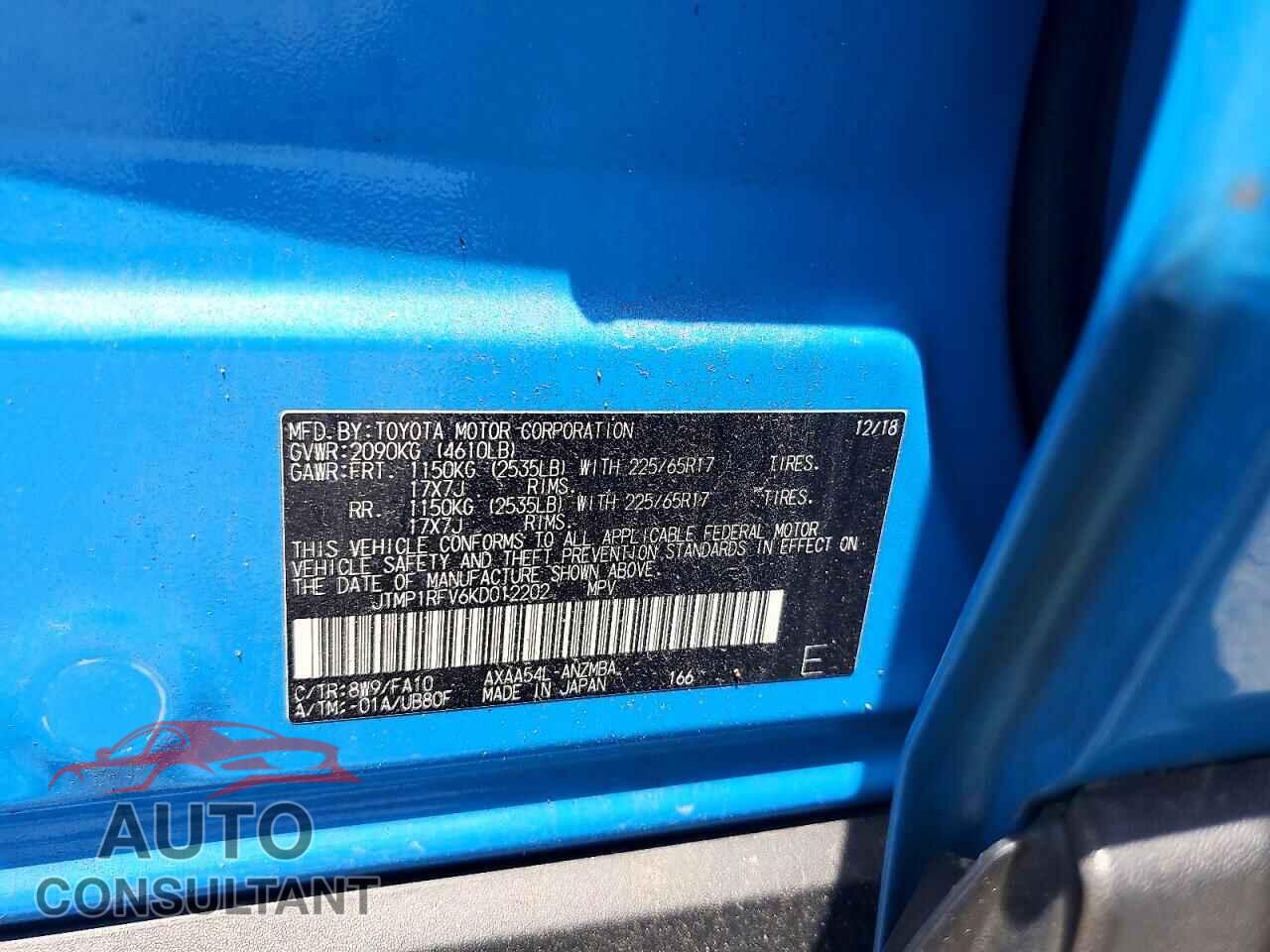 TOYOTA RAV4 2019 - JTMP1RFV6KD012202