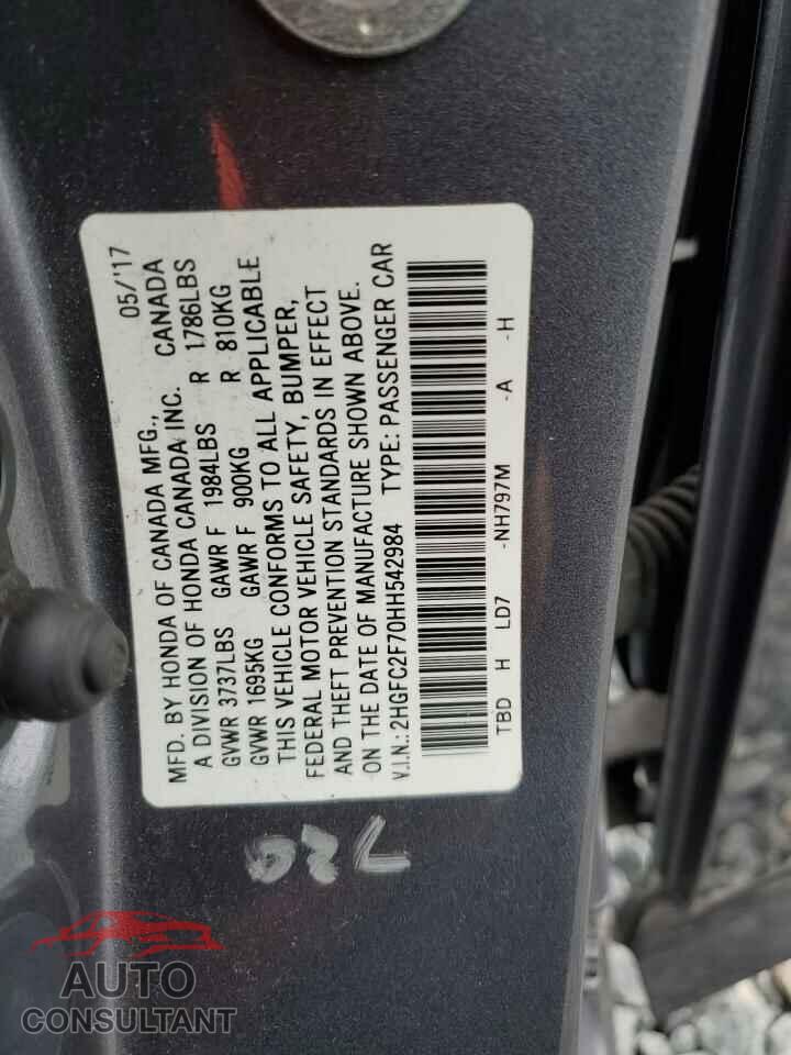 HONDA CIVIC 2017 - 2HGFC2F70HH542984