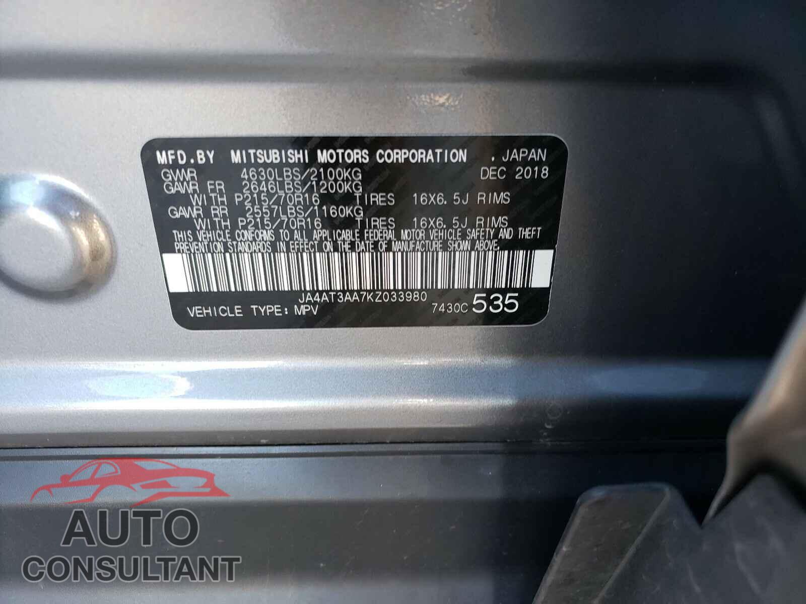 MITSUBISHI ECLIPSE 2019 - JA4AT3AA7KZ033980