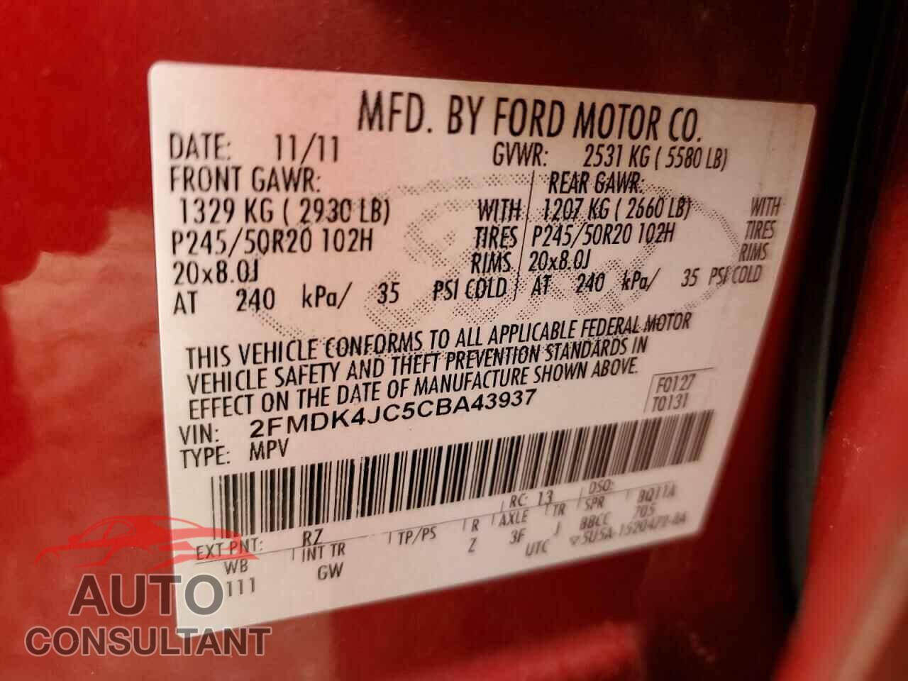 FORD EDGE 2012 - 2FMDK4JC5CBA43937