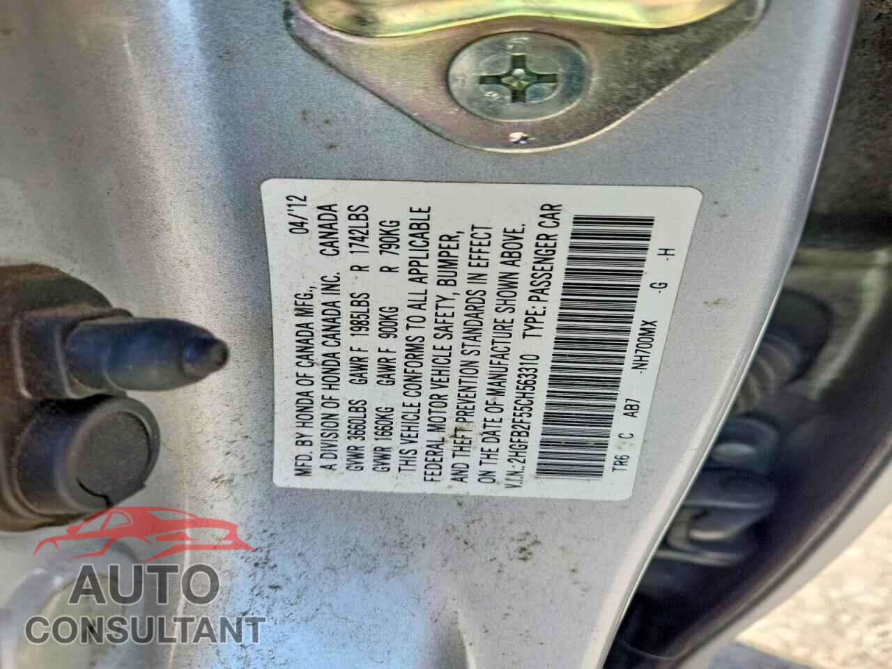 HONDA CIVIC 2012 - 2HGFB2F55CH563310