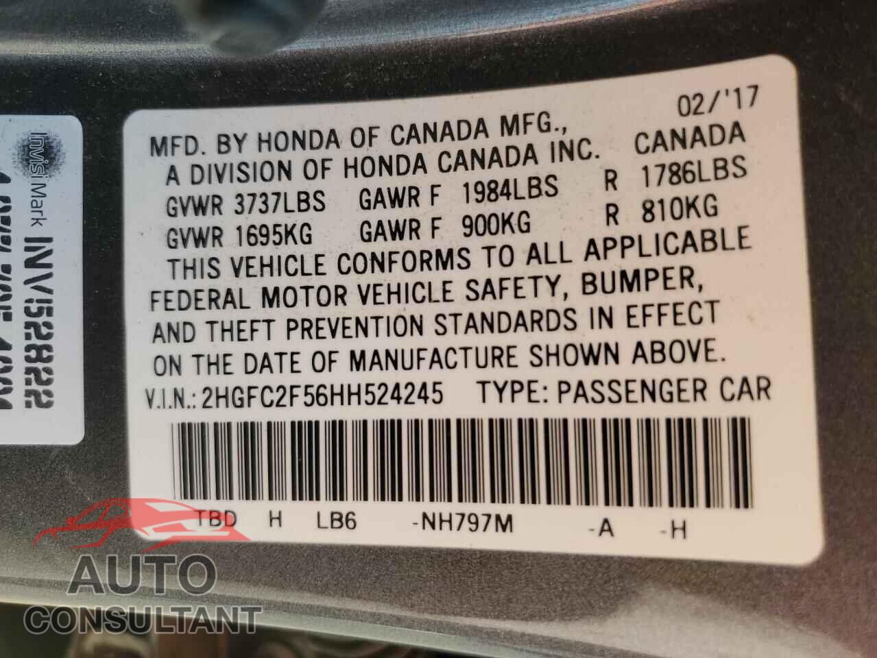 HONDA CIVIC 2017 - 2HGFC2F56HH524245