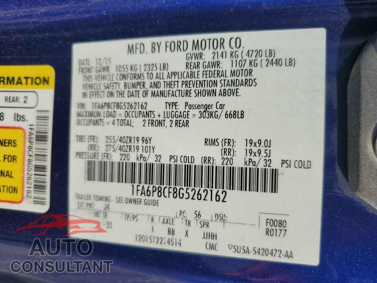 FORD MUSTANG 2016 - 1FA6P8CF8G5262162