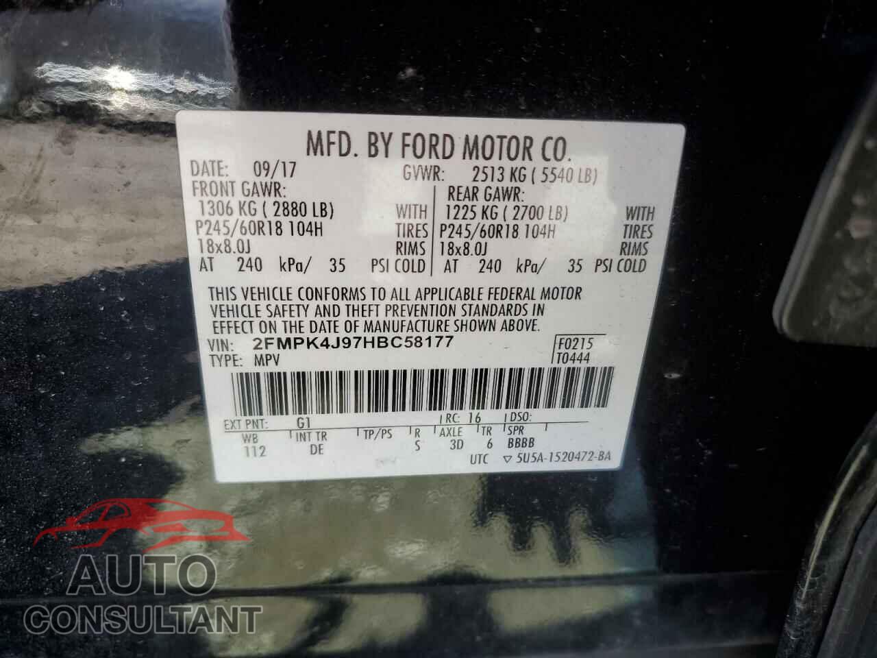 FORD EDGE 2017 - 2FMPK4J97HBC58177
