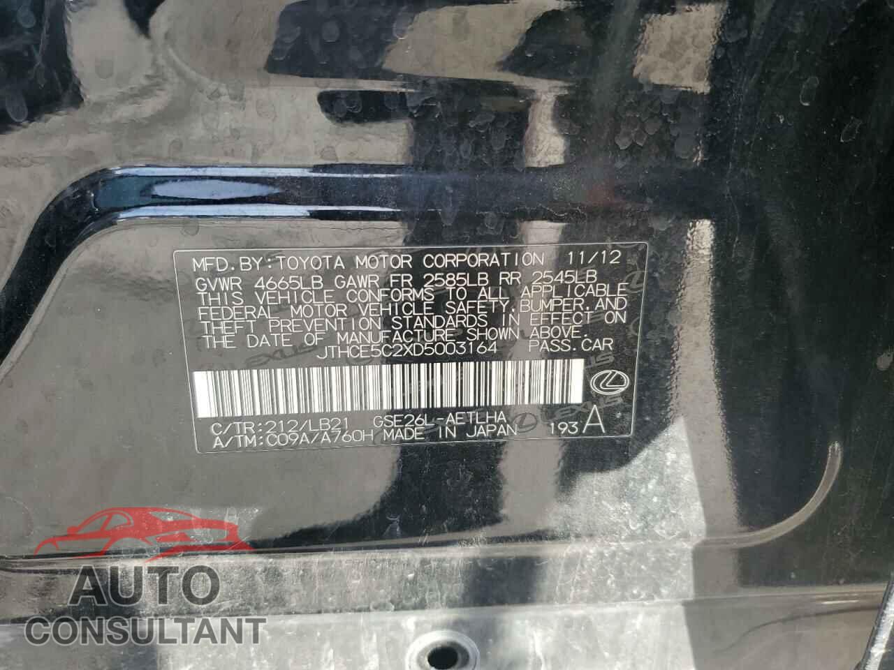 LEXUS IS 2013 - JTHCE5C2XD5003164