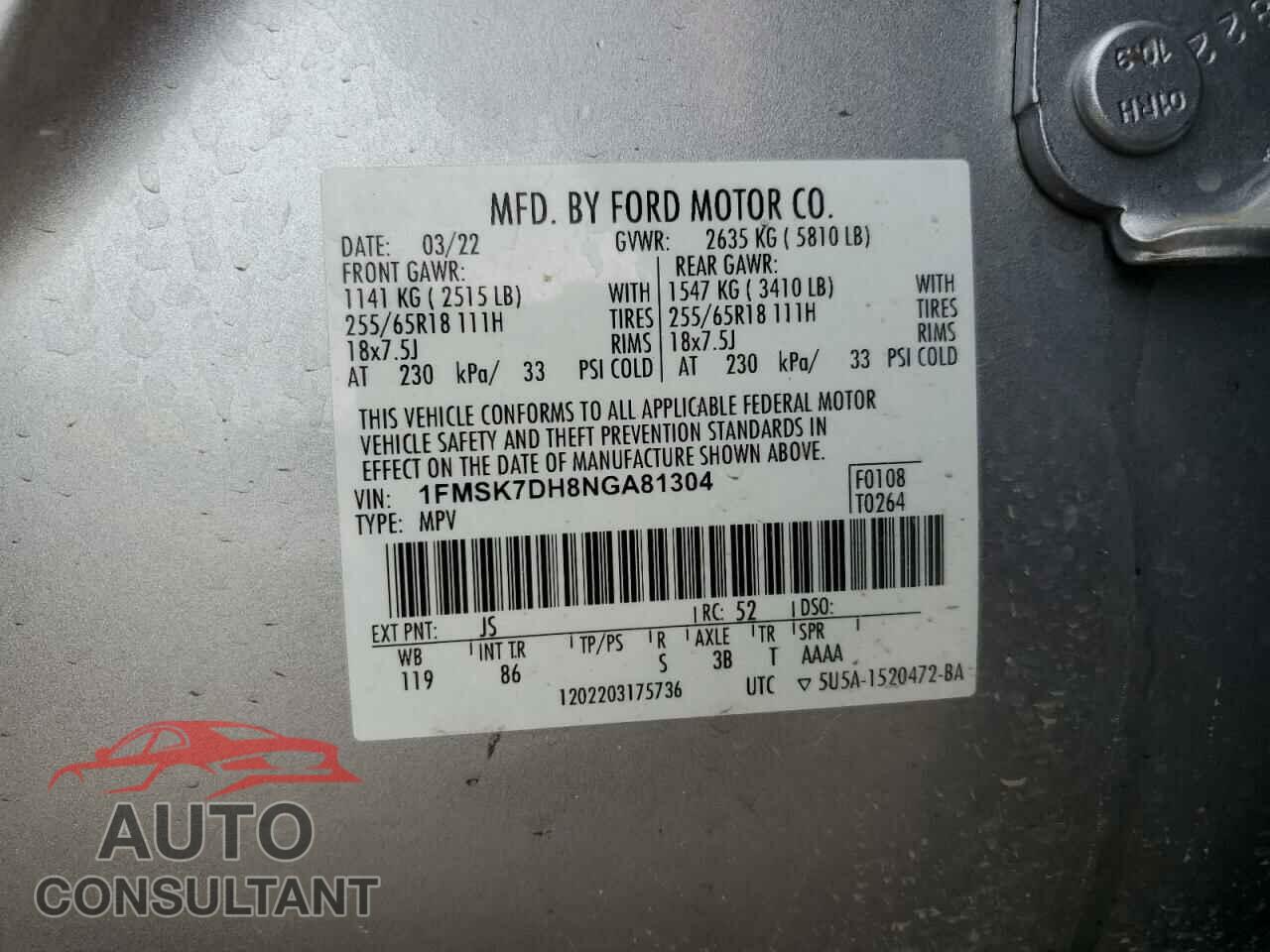 FORD EXPLORER 2022 - 1FMSK7DH8NGA81304