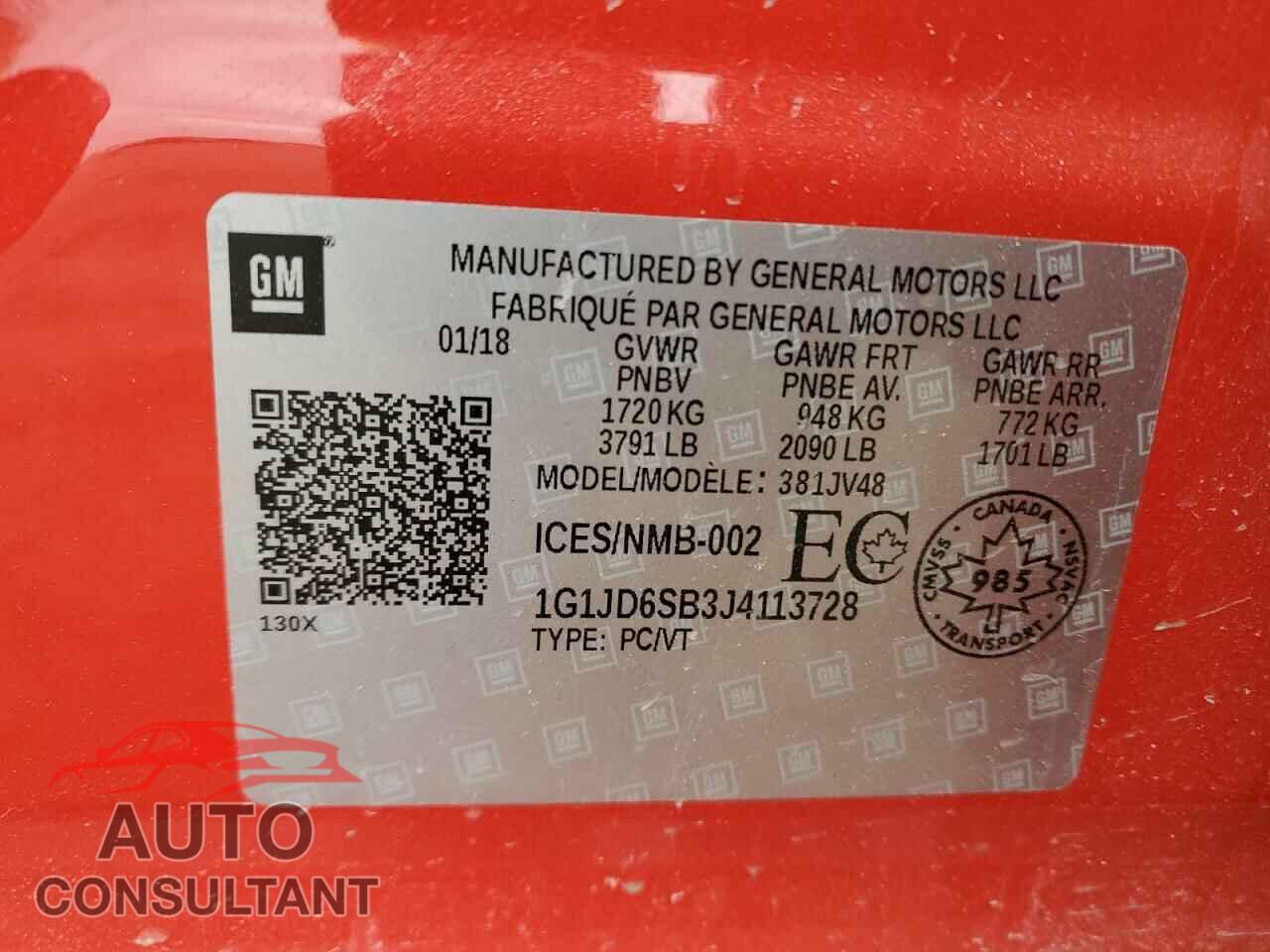 CHEVROLET SONIC 2018 - 1G1JD6SB3J4113728