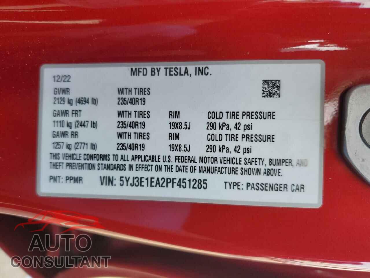 TESLA MODEL 3 2023 - 5YJ3E1EA2PF451285