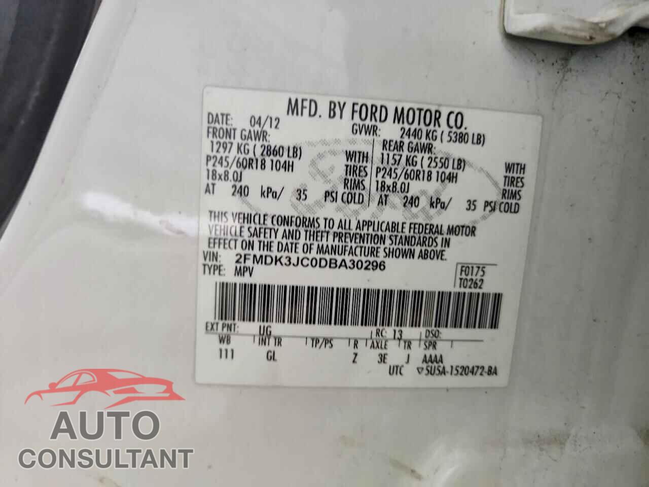 FORD EDGE 2013 - 2FMDK3JC0DBA30296