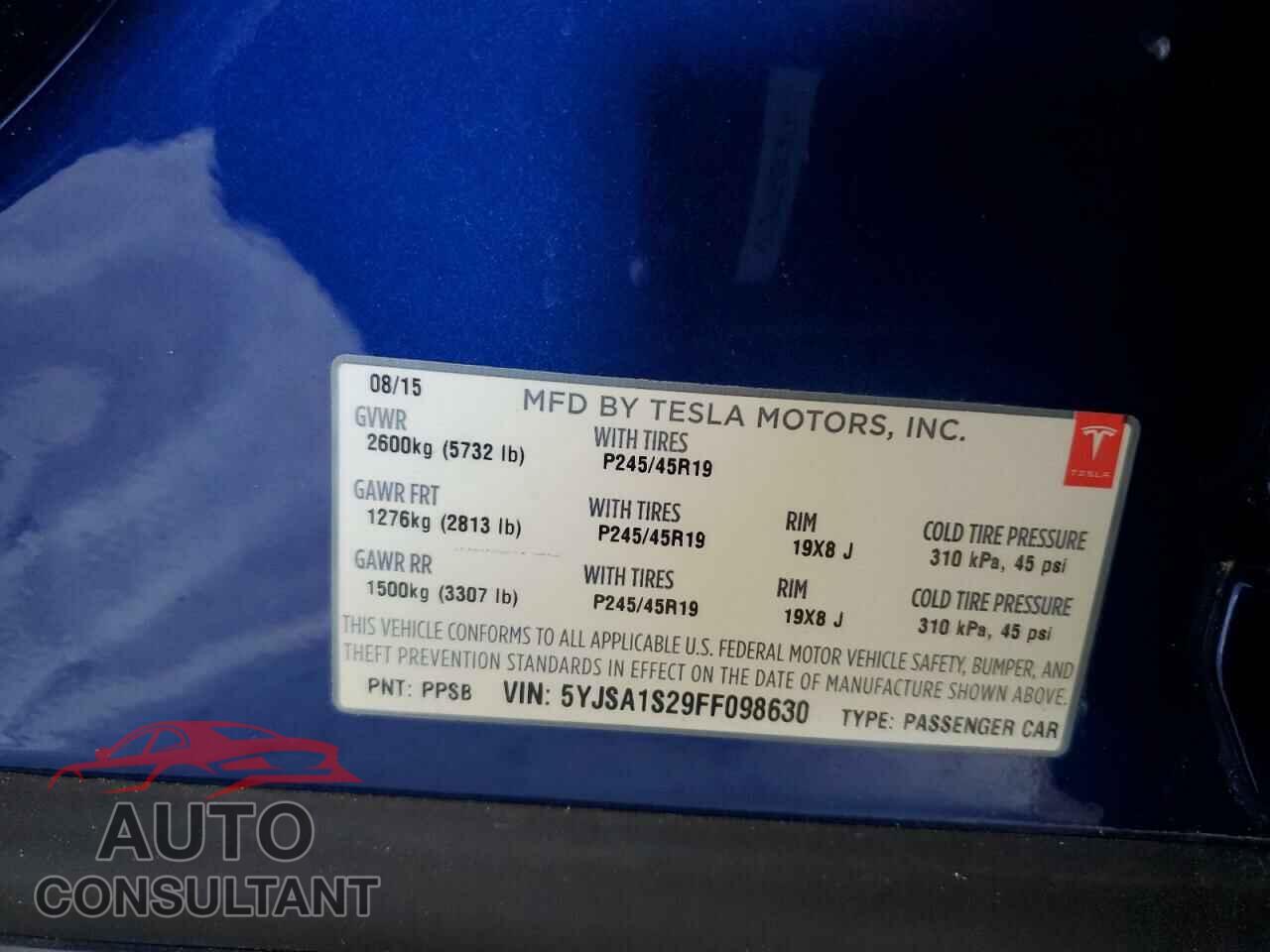 TESLA MODEL S 2015 - 5YJSA1S29FF098630