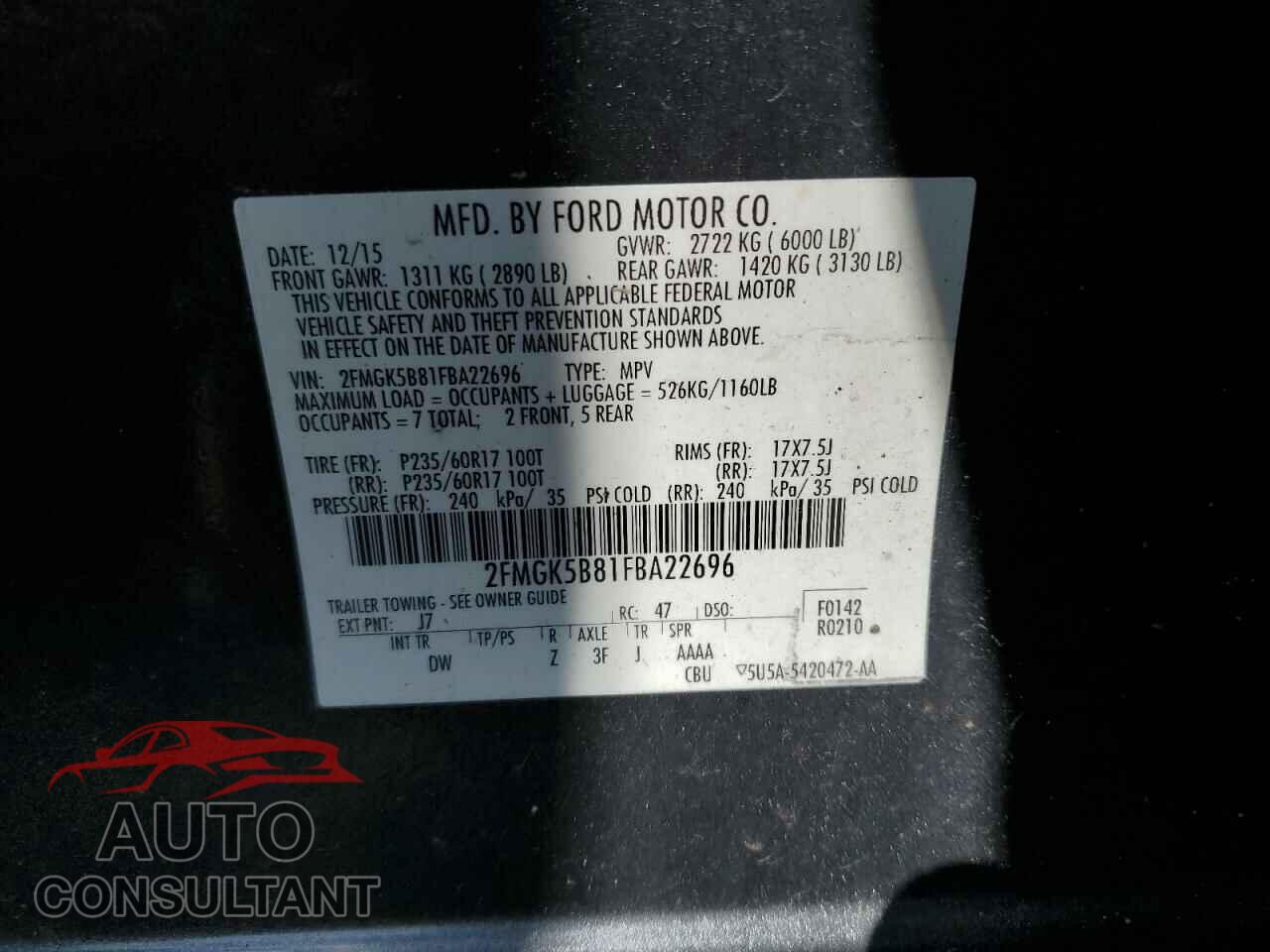 FORD FLEX 2015 - 2FMGK5B81FBA22696