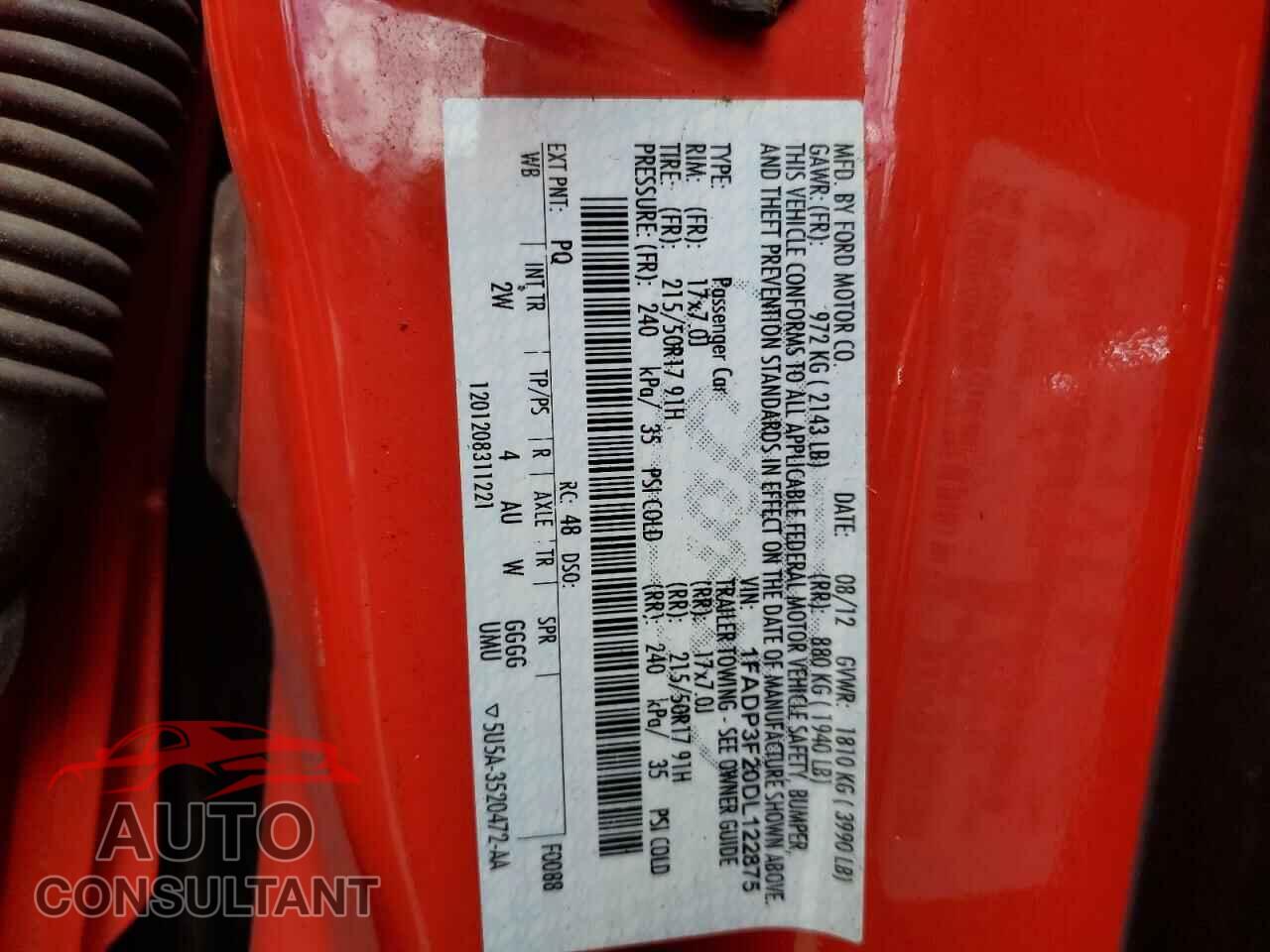 FORD FOCUS 2013 - 1FADP3F20DL122875