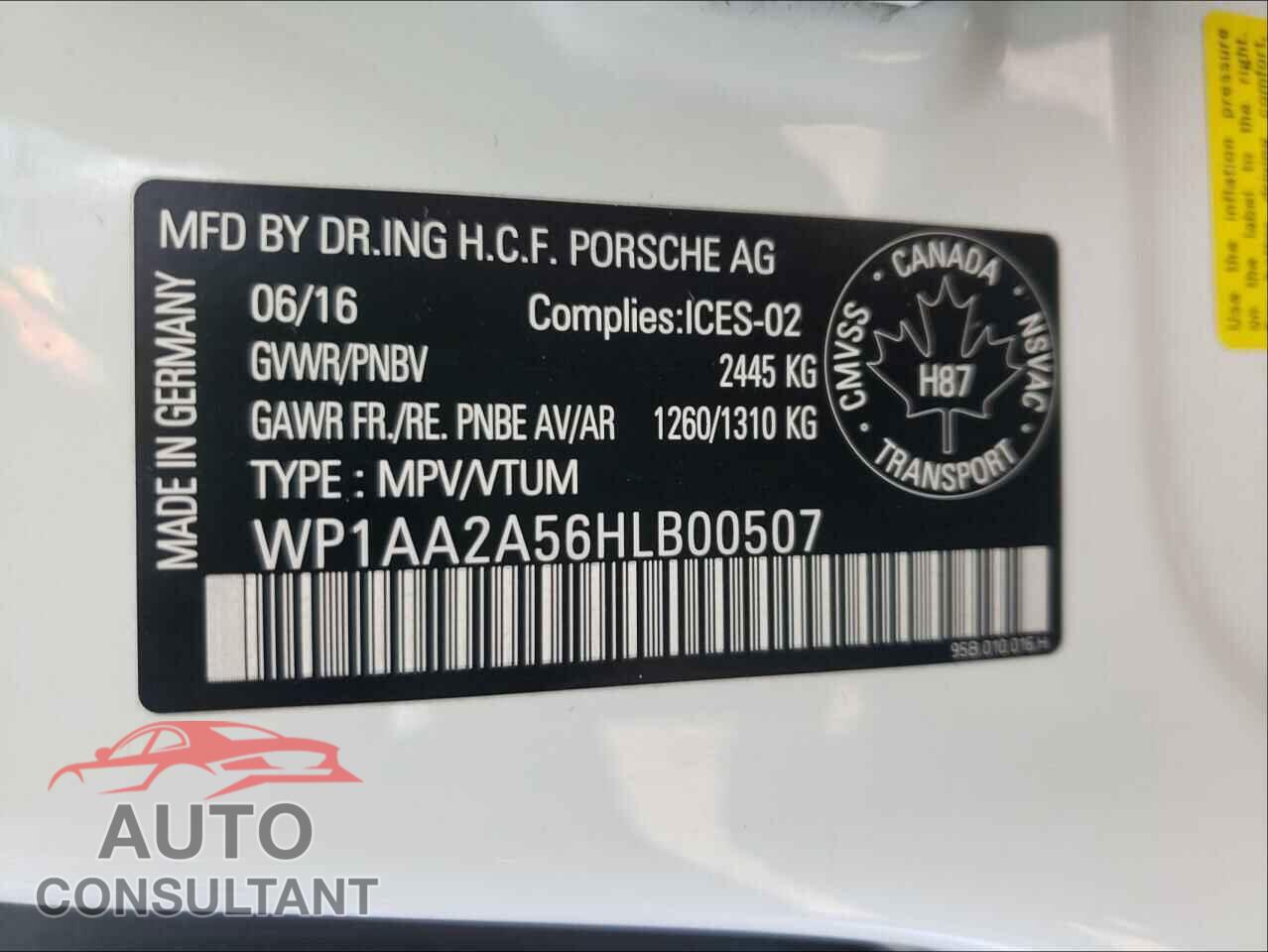 PORSCHE MACAN 2017 - WP1AA2A56HLB00507