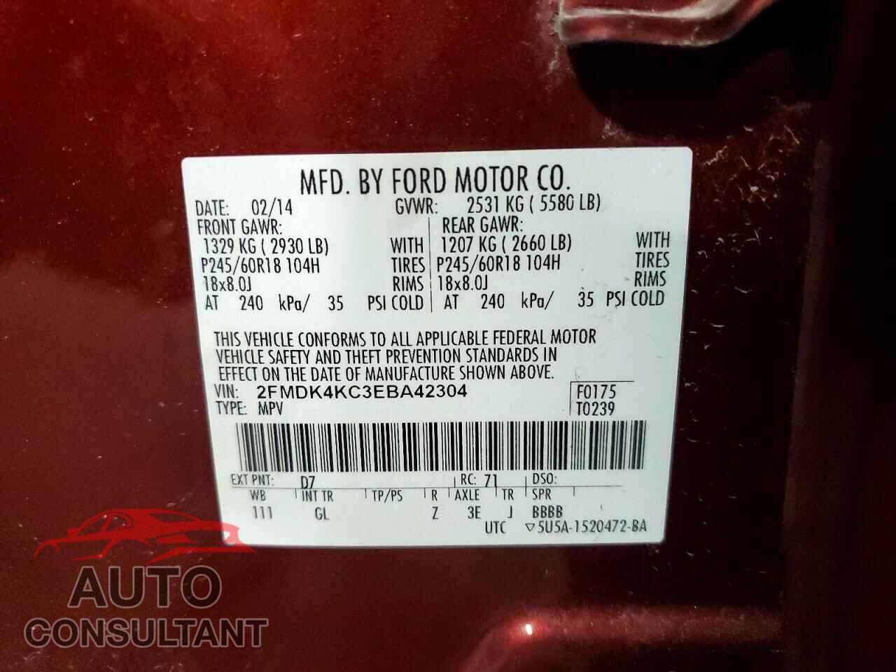 FORD EDGE 2014 - 2FMDK4KC3EBA42304