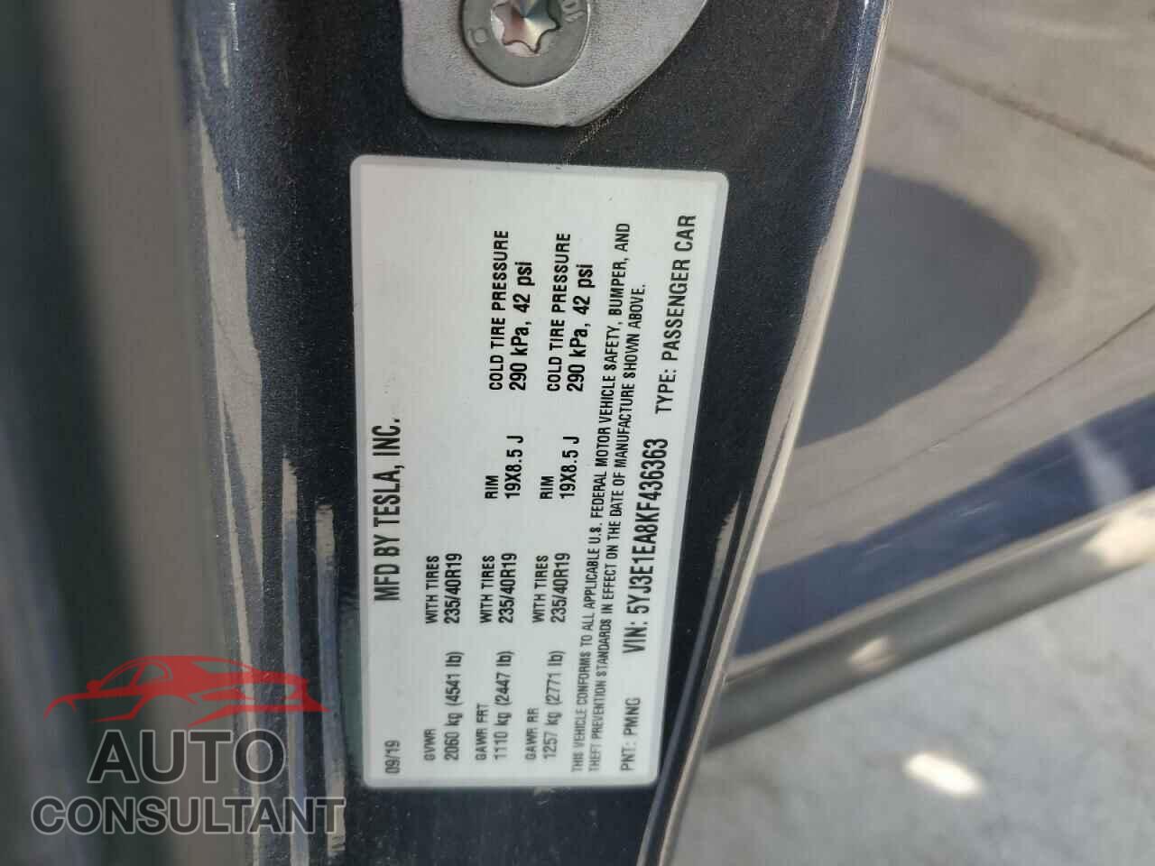 TESLA MODEL 3 2019 - 5YJ3E1EA8KF436363