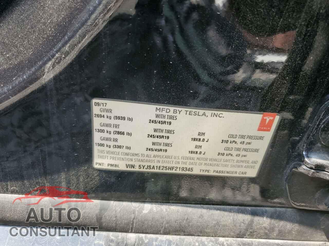 TESLA MODEL S 2017 - 5YJSA1E25HF219345