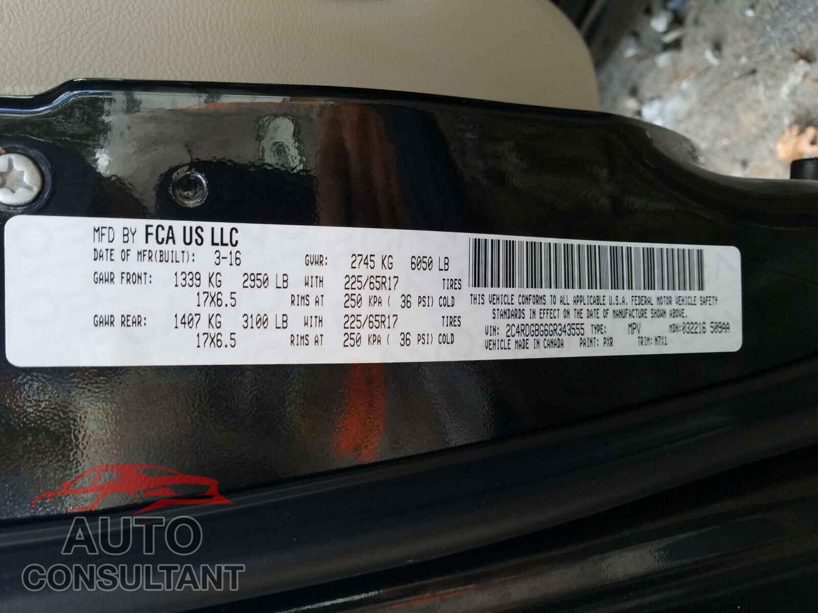 DODGE CARAVAN 2016 - 2C4RDGBG6GR343555