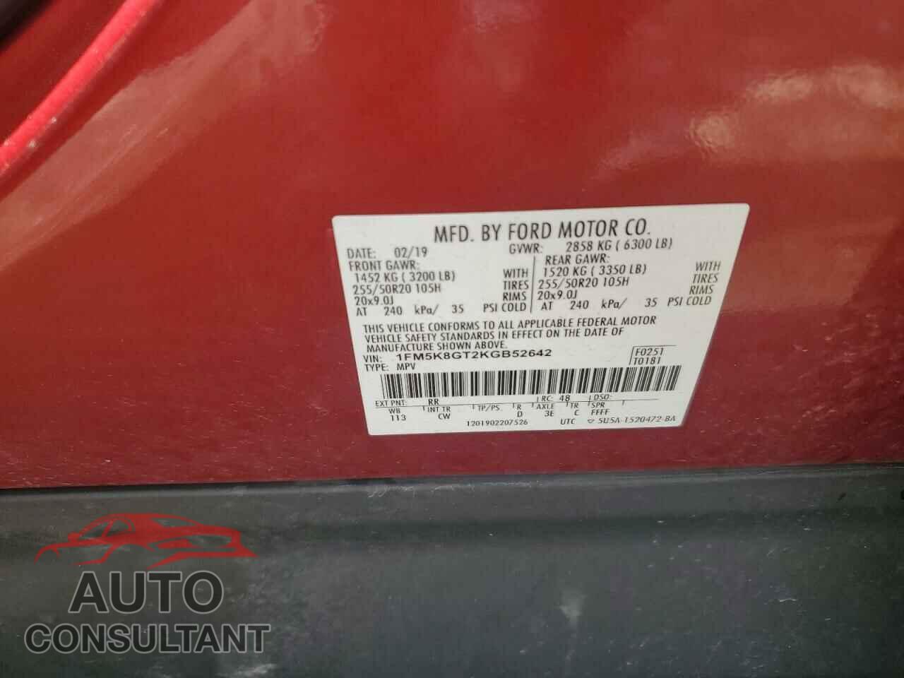 FORD EXPLORER 2019 - 1FM5K8GT2KGB52642