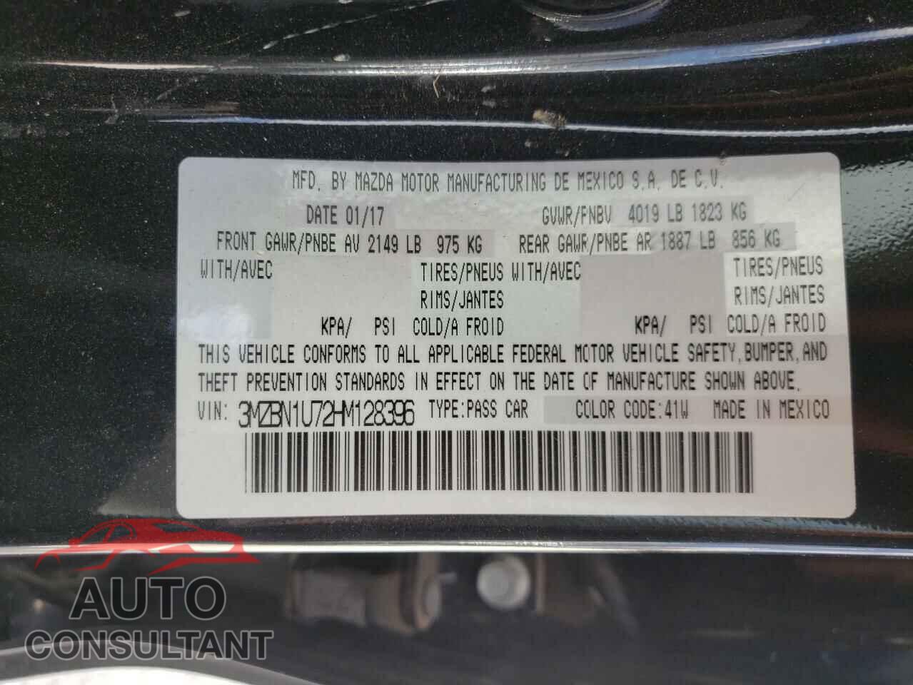 MAZDA 3 2017 - 3MZBN1U72HM128396