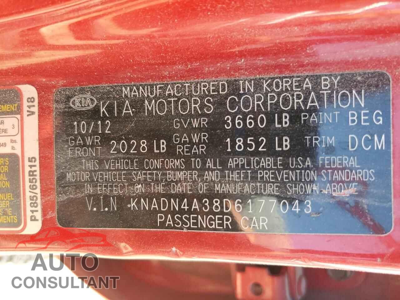 KIA RIO 2013 - KNADN4A38D6177043