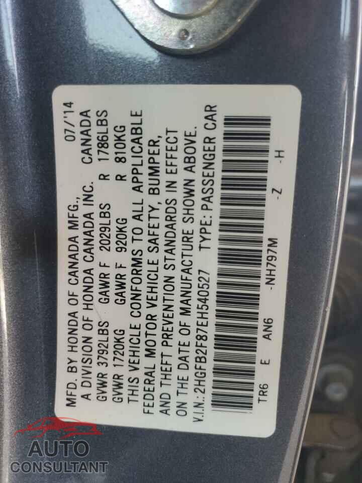 HONDA CIVIC 2014 - 2HGFB2F87EH540527