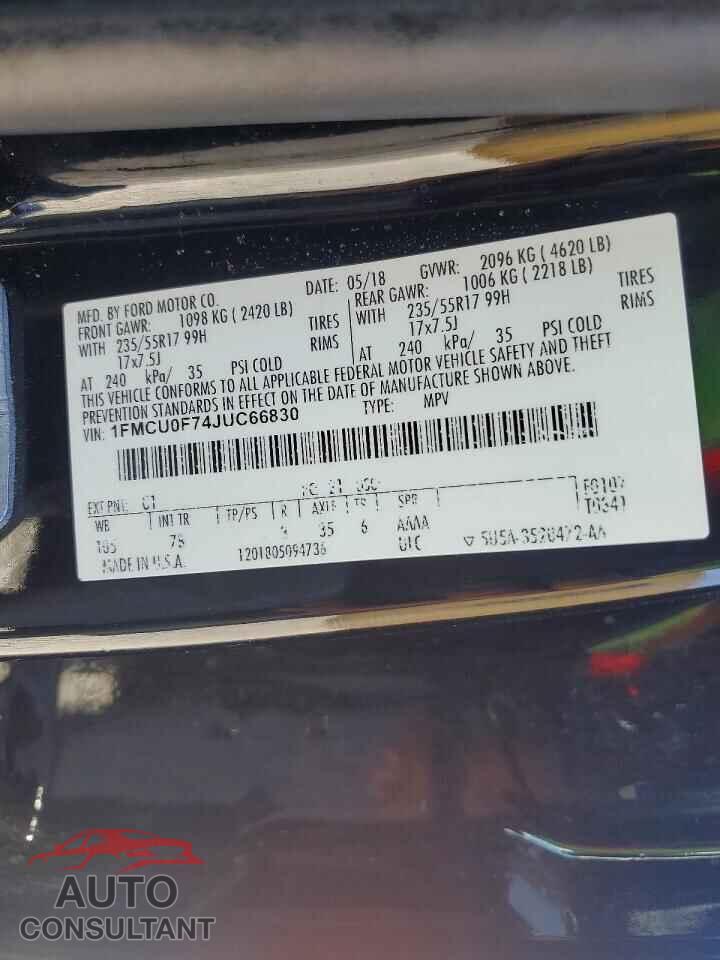 FORD ESCAPE 2018 - 1FMCU0F74JUC66830