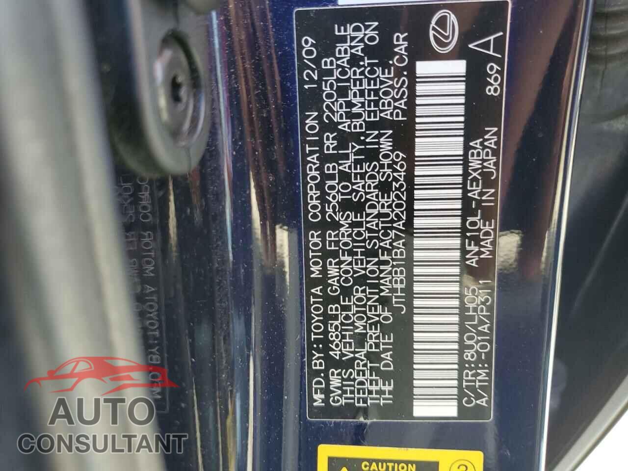 LEXUS HS 2010 - JTHBB1BA7A2023469
