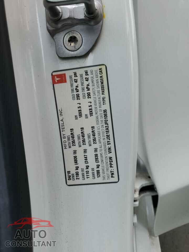 TESLA MODEL 3 2018 - 5YJ3E1EA2JF010635