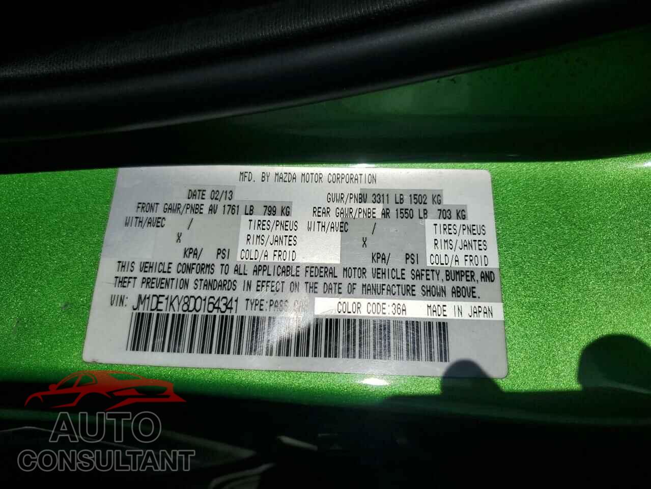 MAZDA ALL MODELS 2013 - JM1DE1KY8D0164341