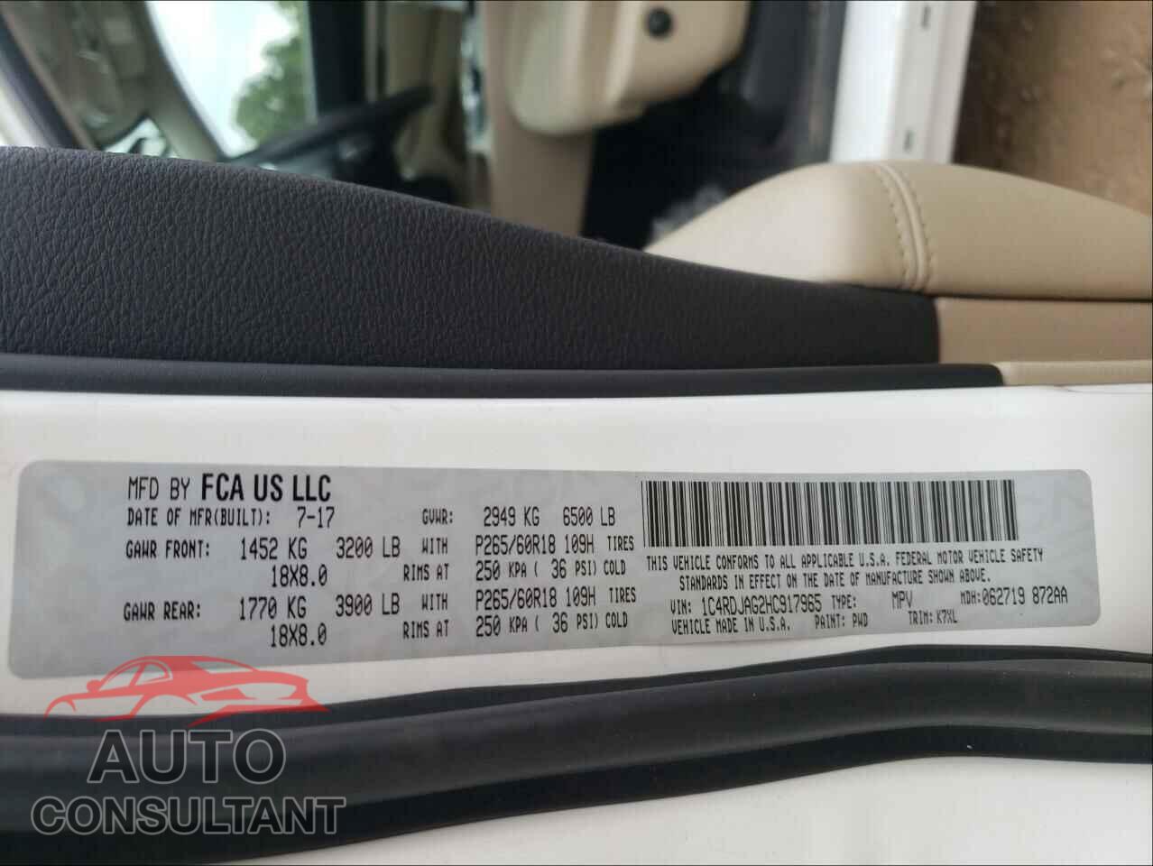 DODGE DURANGO 2017 - 1C4RDJAG2HC917965