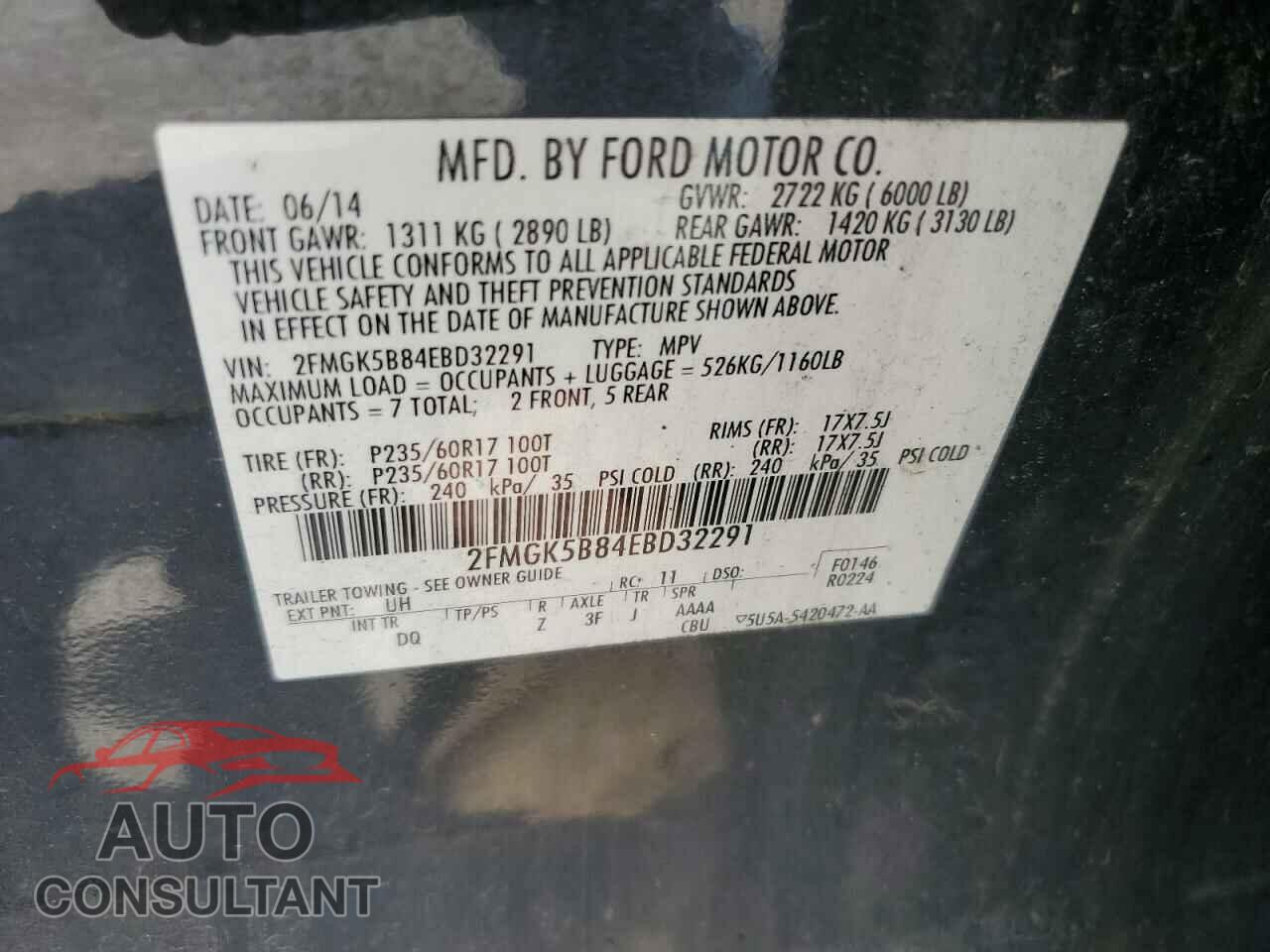 FORD FLEX 2014 - 2FMGK5B84EBD32291