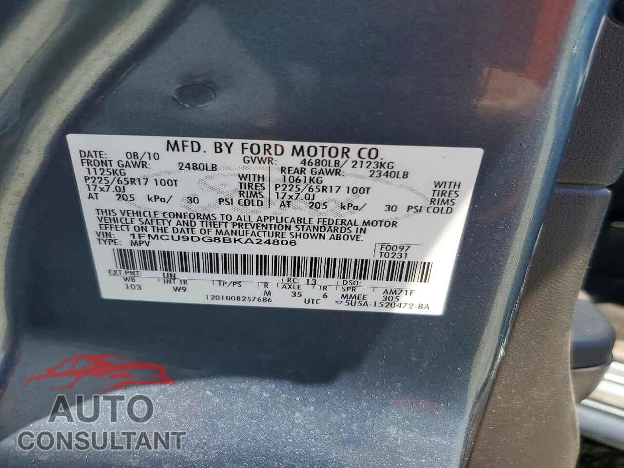 FORD ESCAPE 2011 - 1FMCU9DG8BKA24806