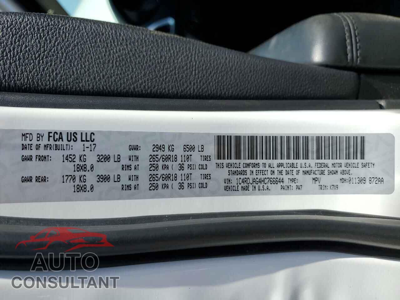 DODGE DURANGO 2017 - 1C4RDJAG4HC766644