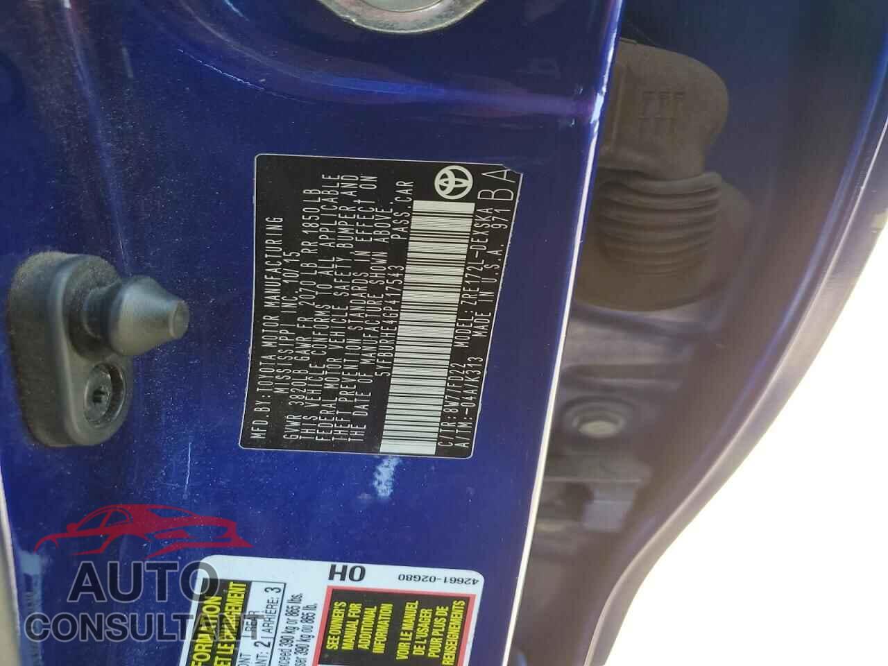 TOYOTA COROLLA 2016 - 5YFBURHE4GP417543