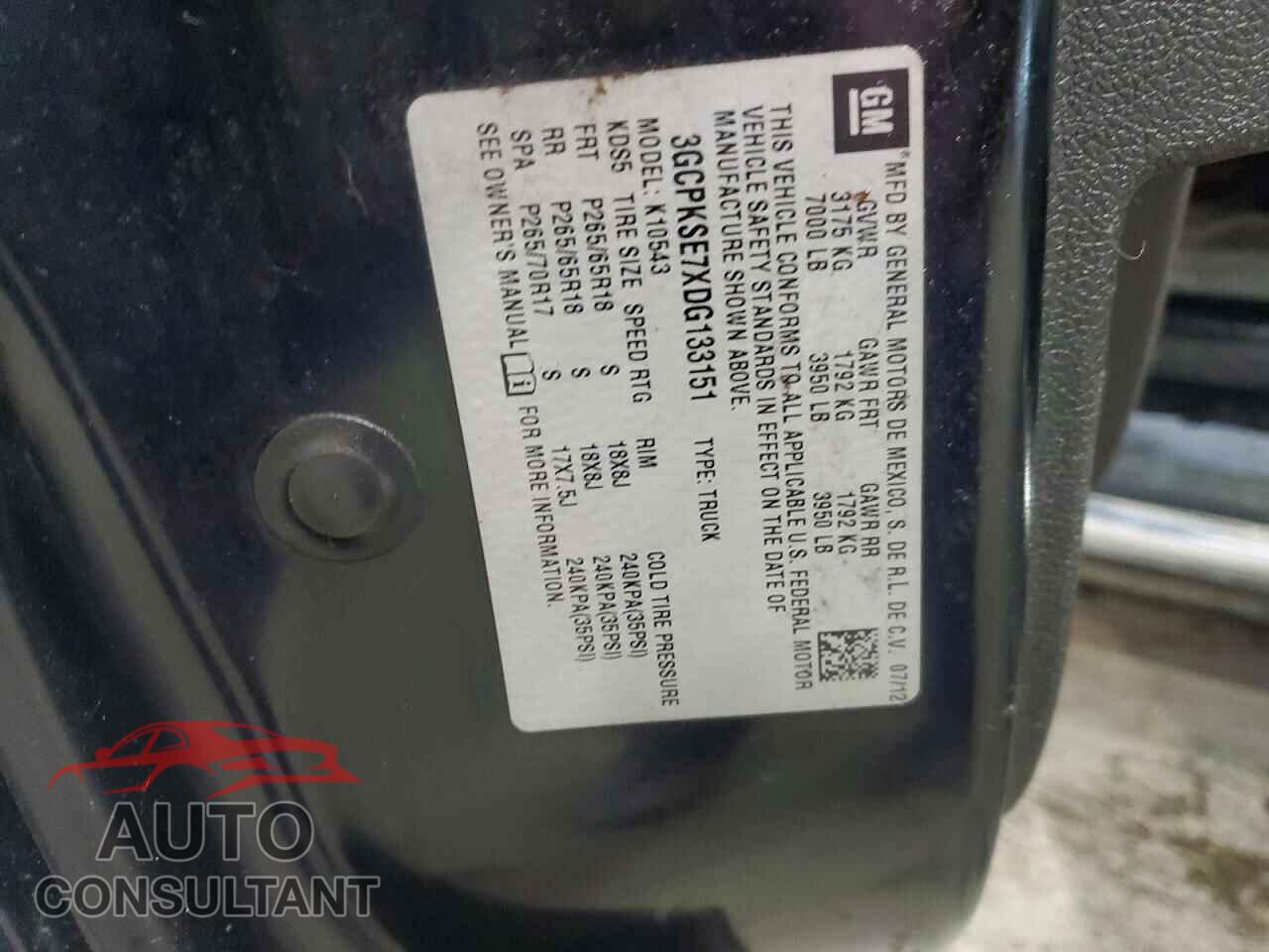 CHEVROLET SILVERADO 2013 - 3GCPKSE7XDG133151