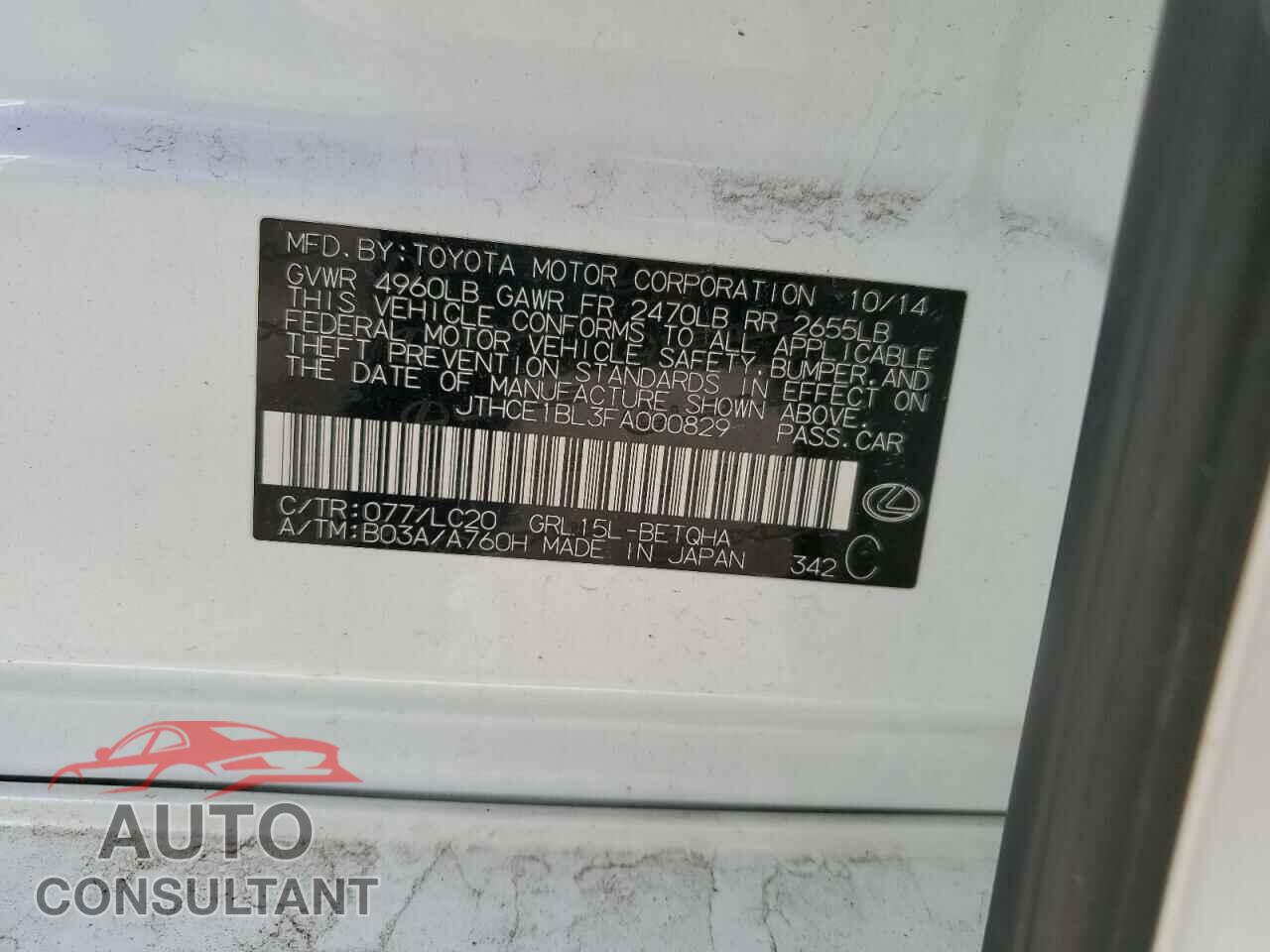 LEXUS GS350 2015 - JTHCE1BL3FA000829