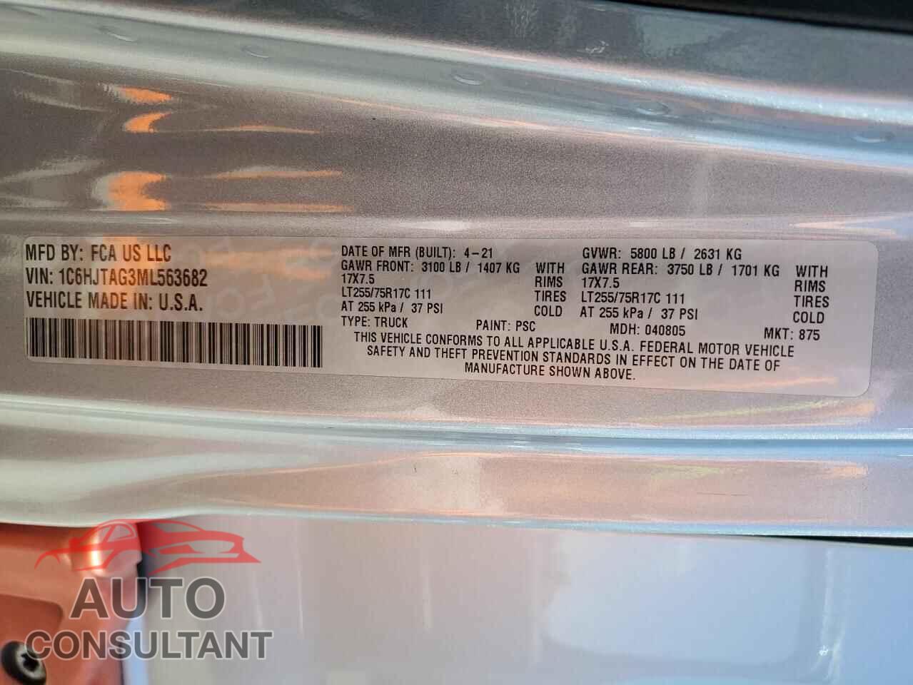 JEEP GLADIATOR 2021 - 1C6HJTAG3ML563682