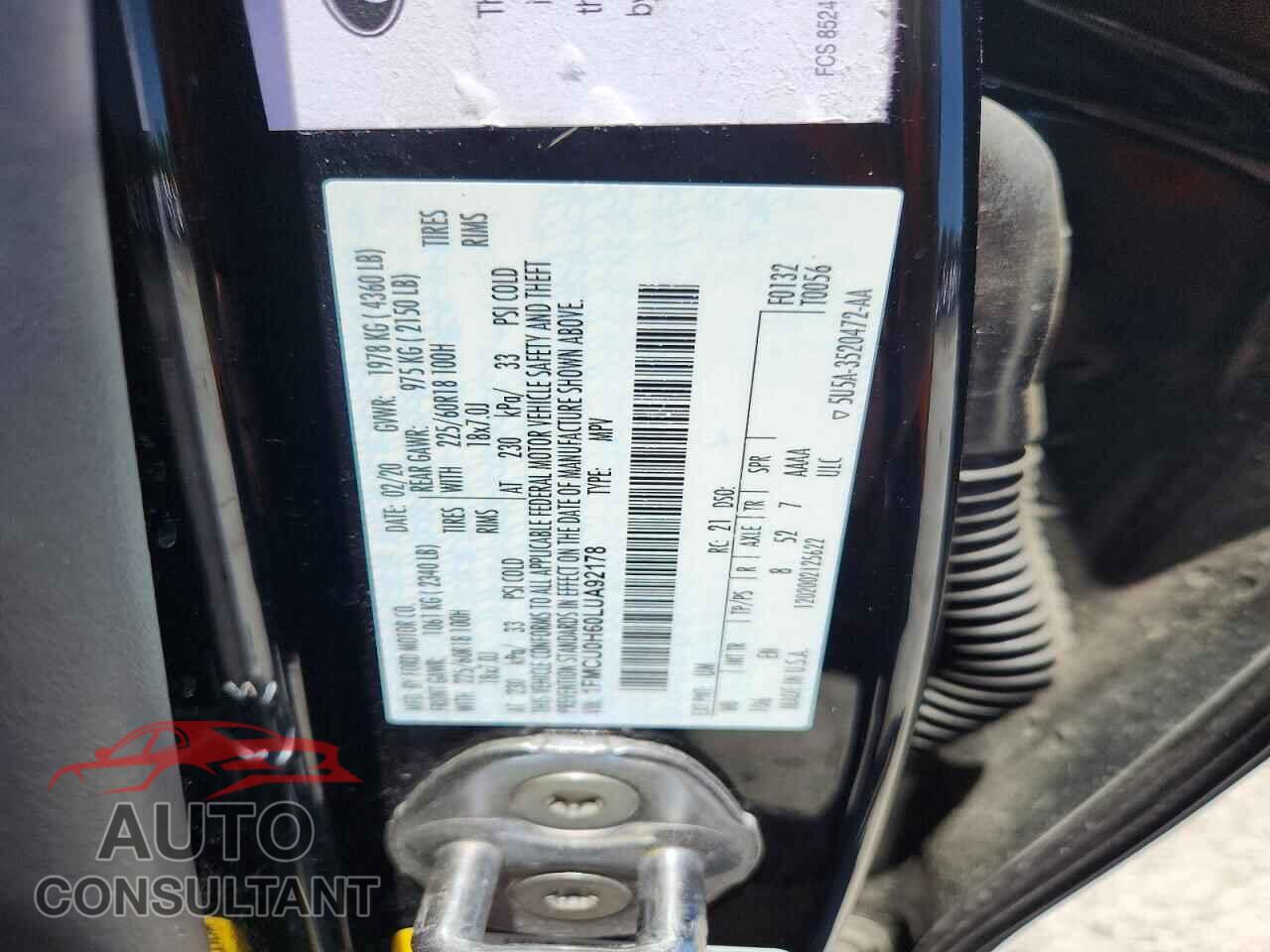FORD ESCAPE 2020 - 1FMCU0H60LUA92178